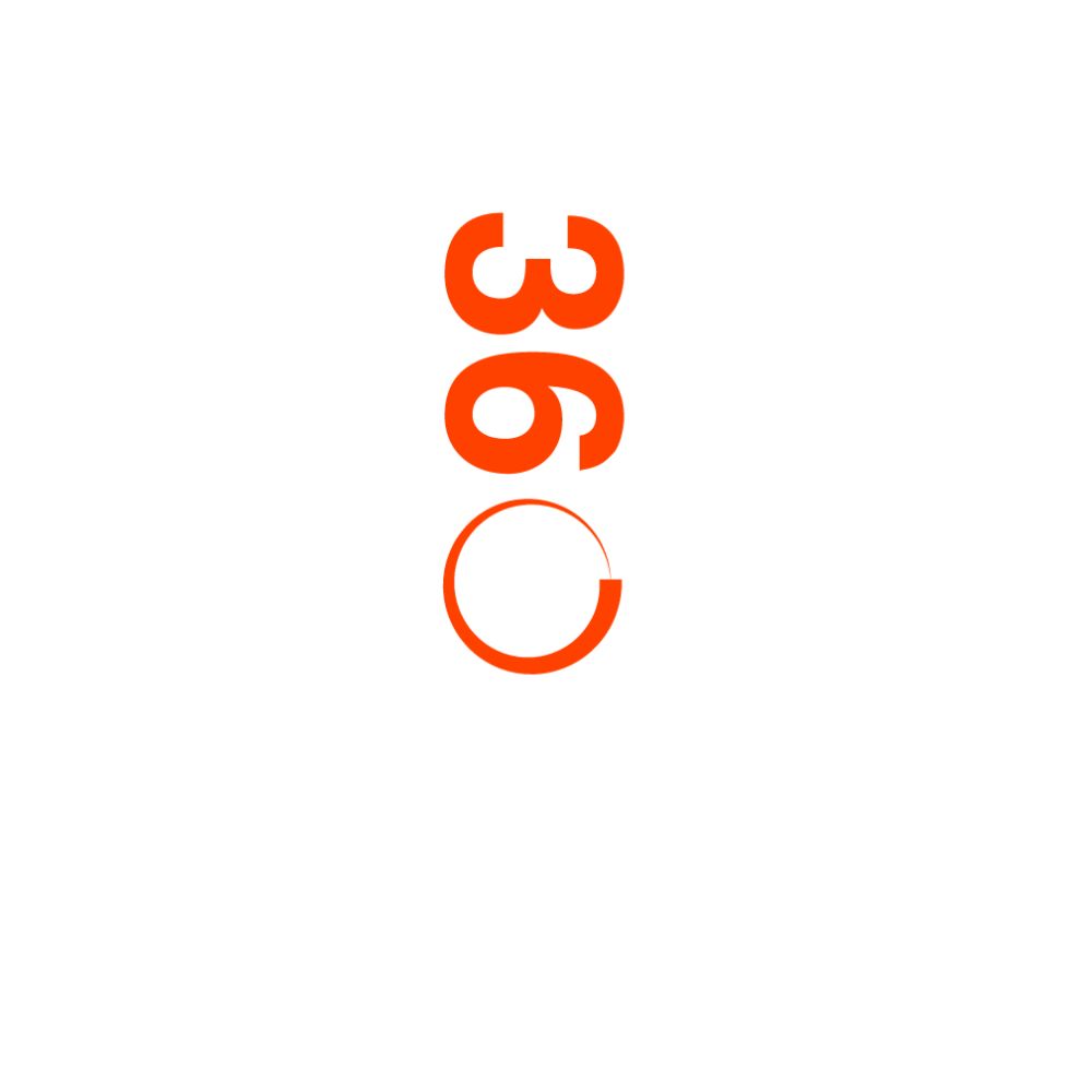 Logo with orange infinity symbol, eyeglasses-like figure, and stylized letter ‘C’ on white background